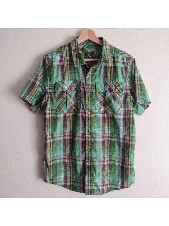 Prana Other - Prana Mens Green Plaid Shirt M Athletic Fit Organic Cotton Blend Duo Pocket